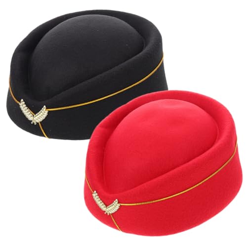 ORFOFE 2 Stück Stewardess Hut Cosplay Begleiter Mütze für Damen Bühnenauftritt und Kostüm Schwarz Rot aus Filz Passend für Flugreisen und Outfit ORFOFE 2 Stück Stewardess Hut Cosplay Begleiter Mütze für Damen Bühnenauftritt und Kostüm Schwarz Rot aus Filz Passend für Flugreisen und Outfit von ORFOFE