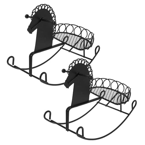 ORFOFE 2 Stück Teiliges Mini Schaukelpferd aus Miniatur Dekofigur für Puppenhäuser Kompakter Fotorequisit für Fotoshootings Handgefertigtes Tiny Ornament in Schwarz für Spiel und von ORFOFE
