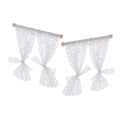 ORFOFE 2 Stück Teiliges Miniatur Puppenhaus Vorhang Zarte Spitzen Dekoratives Fensterzubehör DIY Puppenhaus Dekoration Filigranes Mini Fenster Vorhang Modell von ORFOFE