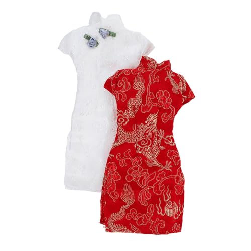 ORFOFE 2 Stück Teiliges Puppenkleidungsset Cheongsam aus Verschleißfest Kompakt Leichte Traditionelle Chinesische Puppe Kostüme Handgearbeitet Farbenfroh Geschenk für Puppensammler von ORFOFE