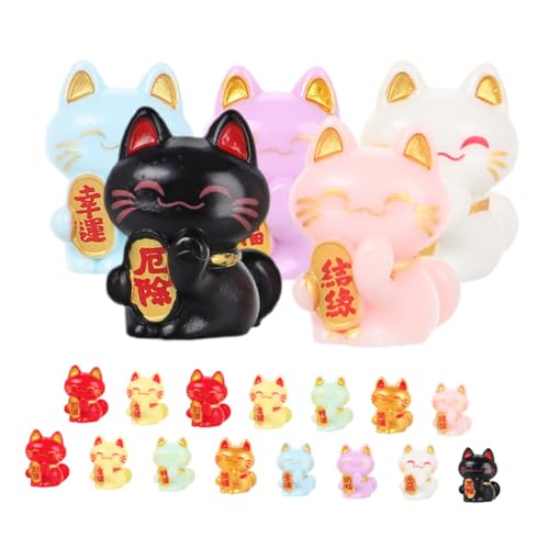 ORFOFE 20 Stück Teiliges Miniatur Glückskatze aus Resin Kompakte Feng Shui Figuren für Bonsai Mikro Landschaften Tragbare Deko Wohlstand und Glück Schreibtisch Regal von ORFOFE