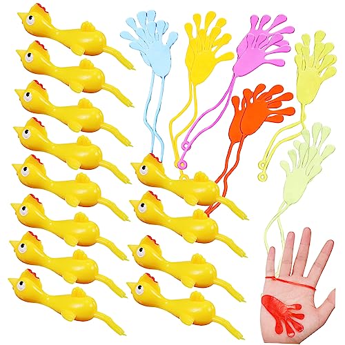 ORFOFE 24 Stück Teiliges Flick Set mit Elastischen Schleuder Hühnern und Fingerkatapult Lustige Partygeschenke für Kindergeburtstag Fördert Koordination und Spielerisches Training von ORFOFE