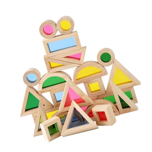 ORFOFE 24 Stück Teiliges Holzbausteine Stapelbare Bunte Formen Montessori Lernspielzeug für Kleinkinder Fördert Farberkennung Hand Auge koordination und Frühe Kognitive Entwicklung von ORFOFE