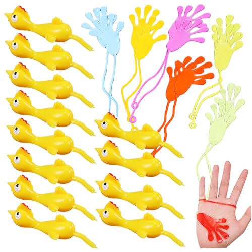 ORFOFE 24 Stück Teiliges Partyspielzeug Set mit Dehnbaren Klebehänden und Fliegenden Fingerschleuder hühnern Flexible Streiche für Kindergeburtstag Lustige Gastgeschenke für Mädchen und von ORFOFE