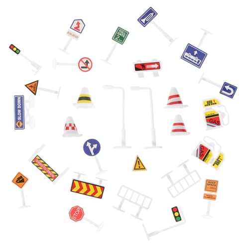 ORFOFE 28 Stück Teiliges Verkehrszeichen Spielset für Kompakte Lernspielzeuge mit Realistischen Straßen und Baustellenschildern für Rollenspiele Verkehrserziehung und Sandtischmodelle von ORFOFE