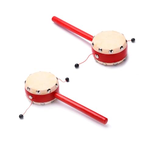 ORFOFE 2Stücke Rasseltrommel mit Griff Traditionelles Holzspielzeug für Junge Mädchen Fördert Frühkindliche Musik und Hörfähigkeiten für Kleinkinder von ORFOFE