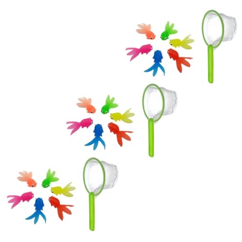 ORFOFE 3 Sätze Badespielzeug Cartoon Goldfisch Wasserspaß Bunte Weiche Schwimmtiere mit Netz für Jungen Mädchen Badewanne Aquarium Dekoration Zufällige Farbe Zufällige Farbe von ORFOFE