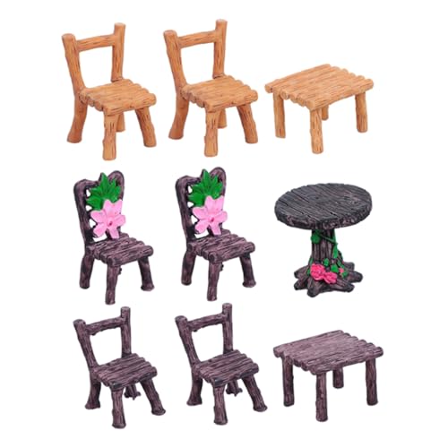 ORFOFE 3 Sets Dekorationen Landschaft Mini Tisch Und Stühle Dekoration Desktop Projekte Miniatur Bücherregal Niedlicher Stuhl Harz Dekore Kunst Puppenhaus Möbel Zubehör Haus Garten von ORFOFE