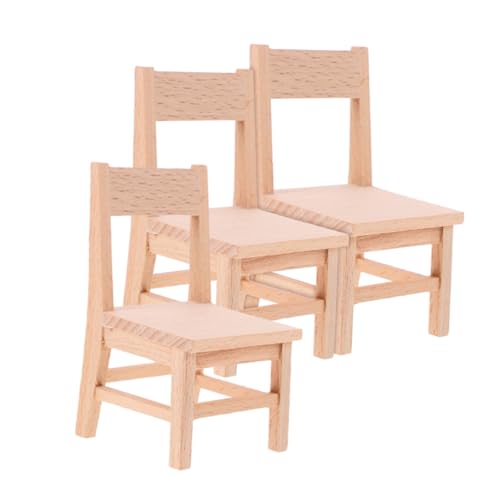 ORFOFE 3 Stück Miniatur Holzstuhl für Puppenhaus Stabile Mini Holzstühle mit Realistischer Gestaltung Vielseitig als Esszimmer Wohnzimmermöbel DIY Puppenhaus Zubehör Foto Requisiten von ORFOFE