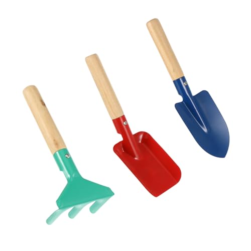 ORFOFE 3 Stück Teiliges Gartenwerkzeug Set aus Metall mit Holzgriff Buntes Pflanzschaufel und Rechen für Kleine Robust und Kindgerecht für Garten und Strandspaß Zufällige Zufällige Farbe von ORFOFE