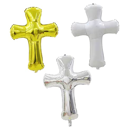 ORFOFE 3 Stück Teiliges Kreuz Folienballon für Taufe und Kommunion Langlebige Party Deko in Weiß Silber und Gold Vielseitige Festdekoration für Wand Fenster und Fotoshootings von ORFOFE