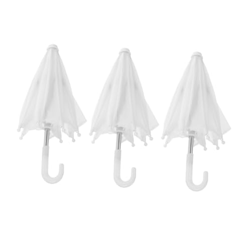 ORFOFE 3 Stück Teiliges Miniatur Regenschirm Weiß für Puppenhaus Dekoration Realistisches Kleines Accessoire für Tiny House Miniature Furniture Ergänzung für Mädchen Doll House Szenen von ORFOFE