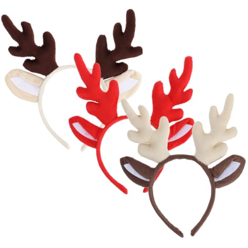 ORFOFE 3 Stück Teiliges Weihnachts Rentier Geweih Haarreif Leichtes Bequemes Stirnband mit Hörnern in Creme Kaffee und Rot Festlicher Haarschmuck für Weihnachtsfeier und Kostümparty von ORFOFE