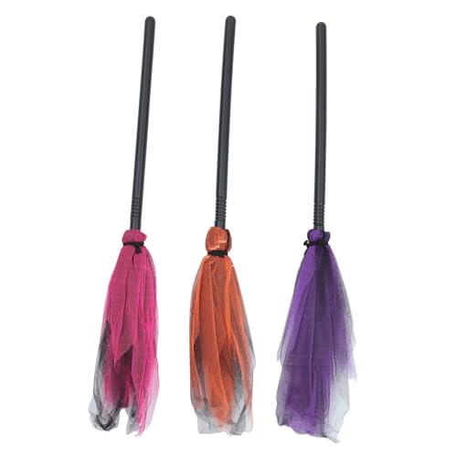 ORFOFE 3 Stücke Teiliges Halloween Hexenbesen mit Plastik und Mesh Besenstiel Gruselige Hexenbesen Requisiten für Erwachsene Vielseitiges Cosplay Zubehör für Halloween Kostüm und von ORFOFE