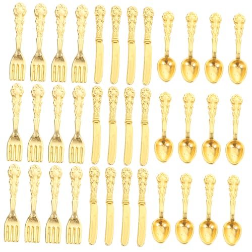 ORFOFE 36 Stück Teiliges Mini Besteck Set Goldfarben Puppenhaus Zubehör Miniatur Dinnerware Modell Filigrane DIY Tischdekoration für Puppenhäuser und Bastelprojekte Langlebig und von ORFOFE