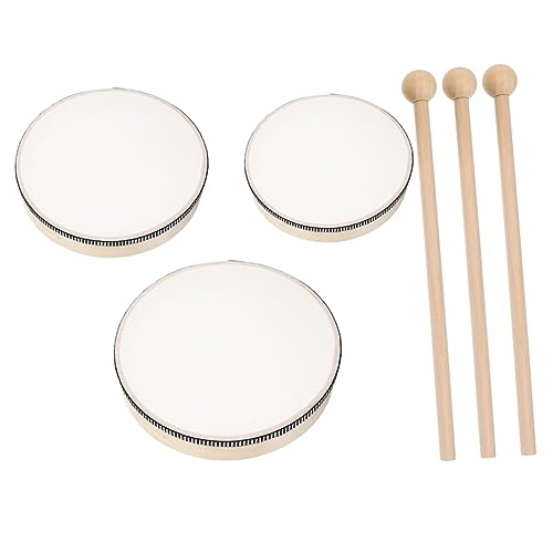 ORFOFE 3Stücke Holz Tamburin Handtrommeln für Bildung Performance Robuste Percussion Instrumente mit und Rutschfestem Griff von ORFOFE