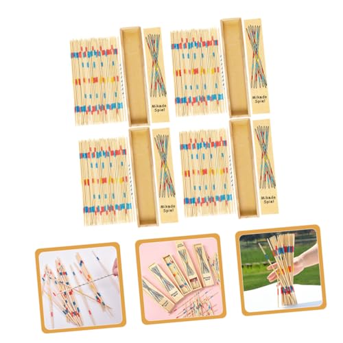 ORFOFE 4 Boxen Bunte Holzstäbchen Pick Up Sticks Holzspiel für Familien Spiel Konzentration und Kognitive Entwicklung Geschenkidee von ORFOFE