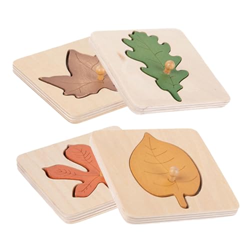 ORFOFE 4 Stück Holzpuzzle Montessori Lernspielzeug für Kleinkinder Blattform Steckpuzzle Kognitives zur Formenerkennung und Feinmotorikförderung Pädagogisch Sicher von ORFOFE