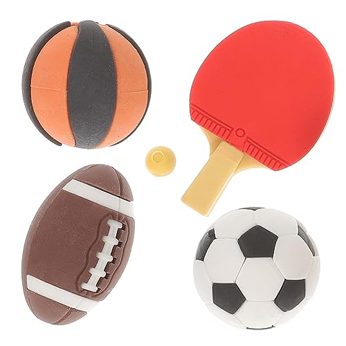 ORFOFE 4 Stück Mini Rugby Tischtennis Basketball Fußball Modelle Teiliges Miniatur Sport Zubehör für Puppenhaus Dekoration Vielseitig Einsetzbar Realistisch und von ORFOFE