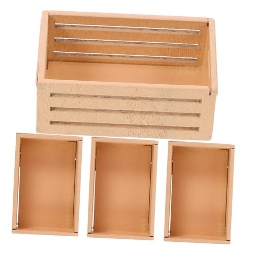 ORFOFE 4 Stück Miniatur Holzkorb für Puppenhaus Kleine Aufbewahrungskörbe aus Holz Detailreiche Miniatur Kisten Dekorative Mini Lagerkörbe für Puppenhaus Zubehör von ORFOFE