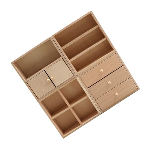 ORFOFE 4 Stück Miniatur Möbelset aus Massivem Holz DIY Miniatur Schrank Regal für Puppenhaus Realistische Kleine Aufbewahrungsmöbel Kreative Bastelsets für Individuelle Wohnkultur von ORFOFE
