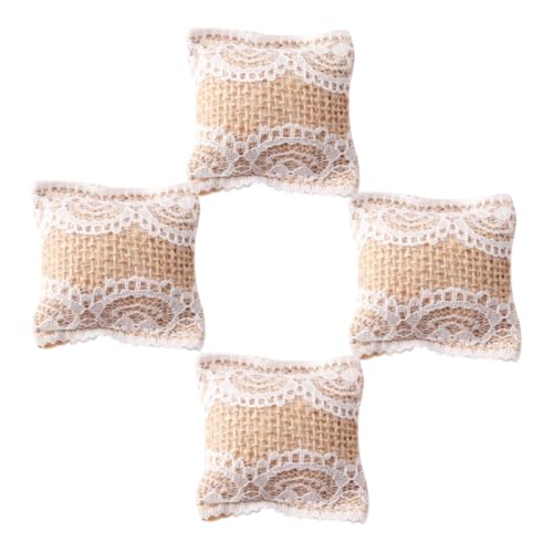 ORFOFE 4 Stück Miniatur Puppenhaus Kissen mit Spitzenmuster Niedliche Mini Kissen für Puppenhaus Sofa Schlafzimmer Dekoration Vielseitiges Zubehör für DIY von ORFOFE