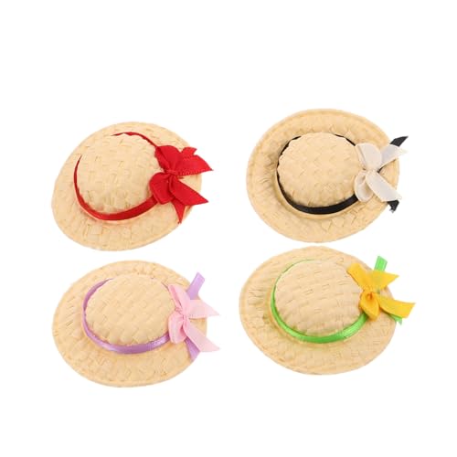 ORFOFE 4 Stück Puppendeko Mütze Mini Strohstrickmützen Kleine Handarbeitsmütze Kleine Bastel Strohhüte Handgewebte Mini Mützen Winziger Sombrero Web Bastelhut Miniatur Puppenhut von ORFOFE