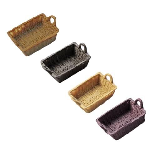 ORFOFE 4 Stück Teiliges Mini Aufbewahrungskorb aus Resin Leichte Miniatur Deko für Puppenhaus DIY Basteln Realistische Miniatur Körbe Khaki und Schwarz für Mini Landschaft von ORFOFE