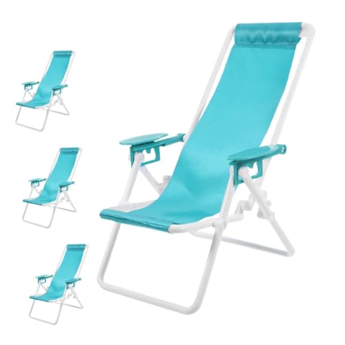 ORFOFE 4 Stück Teiliges Mini Faltstuhl Realistische Mini Dekostühle für Puppenhaus Faltbare Strandstühle mit Schnellem Klappmechanismus für Heim Büro und Partydekorationen von ORFOFE