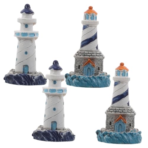 ORFOFE 4 Stück Teiliges Mini Leuchtturm Resin Mediterrane Mikrolandschaft Deko Kleine Küstenfigurinen für Puppenhäuser Vielseitige Küsten Tisch Gartendekoration von ORFOFE