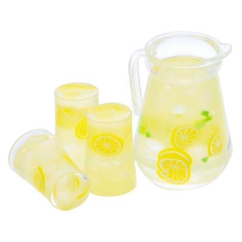 ORFOFE 4 Stück Teiliges Miniatur Zitronentee mit Kanne und Bechern Realistische Miniaturgetränke für Puppenhaus Deko Kreative Sommercocktail Accessoires für Diorama und Fotorequisiten von ORFOFE