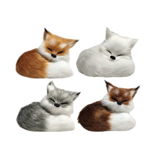 ORFOFE 4 Stück Teiliges Realistische Plüsch fuchsmodule Lebensechte Tierfiguren aus Hochwertigem Plüsch Dekorative Schlafzimmer Schreibtisch Ornamente Weiche Handliche Fuchs Dekoration von ORFOFE