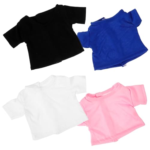 ORFOFE 4 Stück Teiliges T Shirt für Kuscheltiere Weiche Puppenkleidung aus Stoff Wiederverwendbar Farblich Sortiert in Weiß Blau und Schwarz Dekoratives Bärenkostüm für Puppen Leicht an von ORFOFE