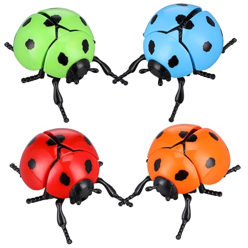 ORFOFE 4 Stück Teiliges Wind-up mit Lebensechten Marienkäfern in Rot Blau Grün und Orange Lustige Aufziehtiere aus Kunststoff als Originelle Dekoration für Garten und Outdoor-spaß von ORFOFE