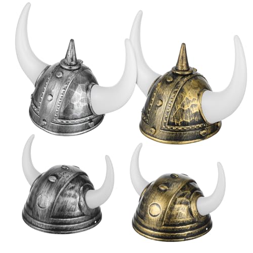 ORFOFE 4 Stück Wikingerhelm mit Hörnern Dekorativer Karnevalshut Handgefertigt Leichter Mittelalter Kostümhelm für Halloween Fasching und Themenpartys Komfortables Party Accessoire von ORFOFE