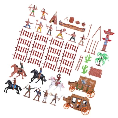 ORFOFE 43 Stück Teiliges Western Cowboy Sandtisch Dekorationsset aus Kunststoff Realistische Simulationsfiguren für Miniatur Landschaftsmodell Geeignet für Sammler von ORFOFE