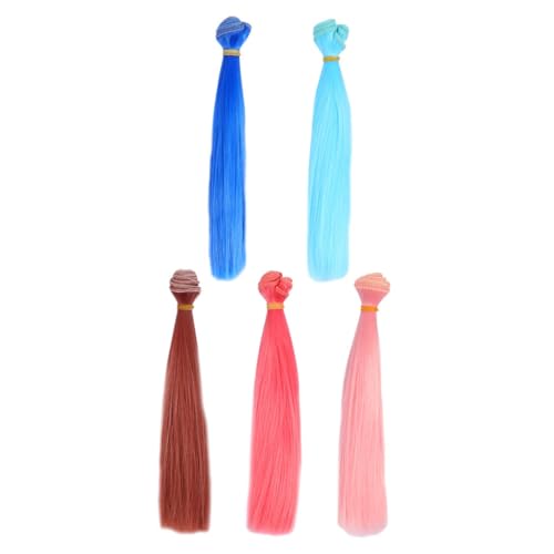 ORFOFE 5 Stück Hitzebeständige Puppenperücke Gerade DIY Puppenhaarverlängerungen Weiche Faser für Puppenherstellung Kreative Haarsträhnen von ORFOFE