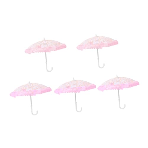 ORFOFE 5 Stück Mini Sonnenschirm Miniatur Spitzen Sonnenschirme Kunststoff Dekoration für Puppenhaus Mini Raumdeko Zufällige Muster und Farben Zufällige Farbe von ORFOFE