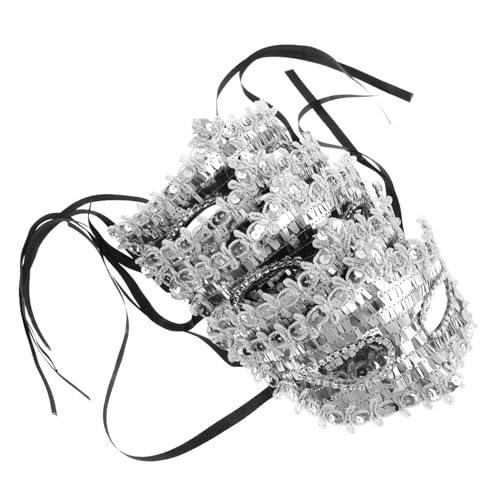 ORFOFE 5 Stück Teiliges Halloween Halbes Gesicht Maske Damen Glänzende Masquerade Party Kostüm Fasching Ball Cosplay Feier Festlich Silber von ORFOFE