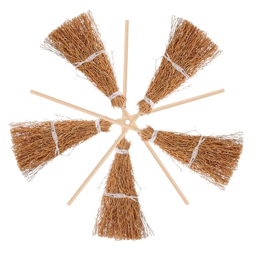 ORFOFE 5 Stück Zubehör Für Puppenhäuser Klein Bürste Gefälscht Staub Haus Miniaturen Für Dollhouse Winzig Mini-Besen Stroh Künstlich Fegen Hexenbesen Für Braun Vegetation von ORFOFE