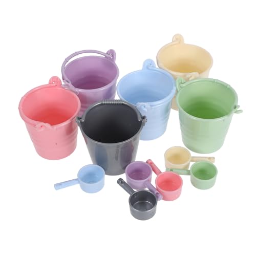 ORFOFE 6 Sets Puppenhaus-Eimer, Miniatur-Eimer Mit Schöpfkellen, Spielzeug-wassereimer, Mini-kunststofffass, Kleine Eimer, Kleine Eimer, Miniatur-wassereimer von ORFOFE