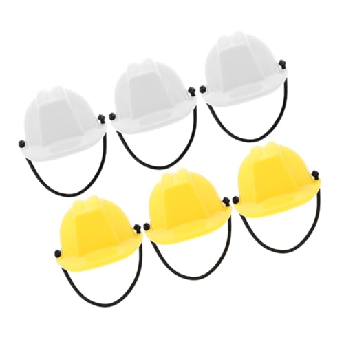 ORFOFE 6 Stück Mini Bauarbeiterhelm Puppenhelm mit Elastischem Band Detailgetreuer Miniatur Sicherheitshelm in Weiß und Gelb Dekoratives Puppenzubehör für Rollenspiele und Puppenhäuser von ORFOFE