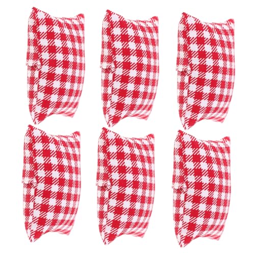 ORFOFE 6 Stück Mini Simuliertes Stoffsofa -Kissen gefälscht Mini-Kissen Puppenhaus -Accessoire winzig klein Miniaturen deko kopfkissen rot von ORFOFE
