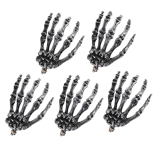 ORFOFE 6 Stück Teiliges Halloween Skelett Hand aus Kunststoff Realistische Gruselige Deko Requisiten für Horror und Halloween Partys DIY Partyaccessoires in Silber für Schaurige von ORFOFE