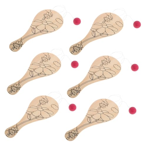 ORFOFE 6 Stück Teiliges Handbemaltes Holz Paddleball Set für Kleinkinder DIY Ausmalspielzeug zur Motorischer Fähigkeiten Kreatives Basteln und Familienaktivitäten von ORFOFE