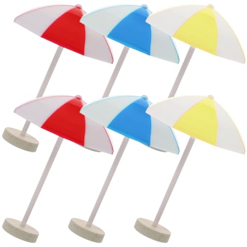 ORFOFE 6 Stück Teiliges Mini Strand Sonnenschirm Puppenhaus Dekoration Rot Blau Gelb Mittelgroß für Sandkasten und Mikro Landschaftsspielzeug von ORFOFE