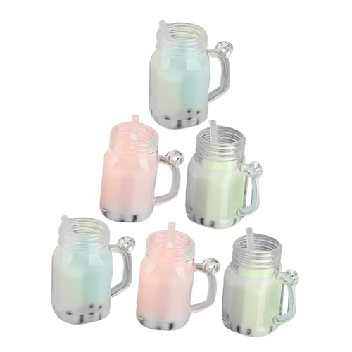 ORFOFE 6 Stück Teiliges Miniatur Milchtee Becher aus Resin Farblich Gemischt Puppenhaus Zubehör Realistische Mini Getränke Modelle für Spielsets und Dekoration von ORFOFE