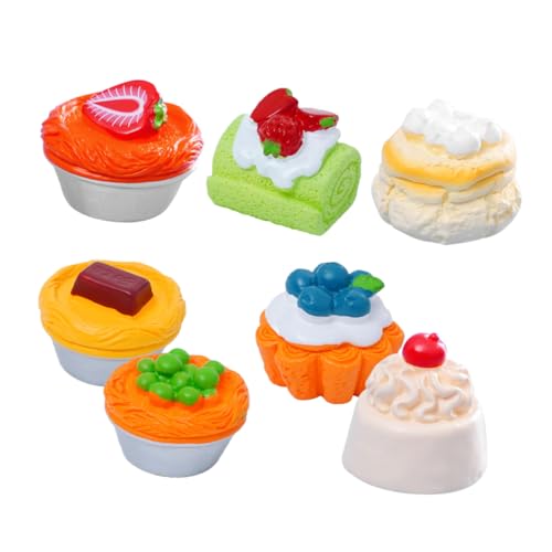 ORFOFE 7 Stück Teiliges Miniatur Puppenhaus Deko Realistische Dessert Requisiten mit Lifelike Fruchtelementen Kompakte Künstliche Kuchenmodelle für Display und DIY Basteln von ORFOFE