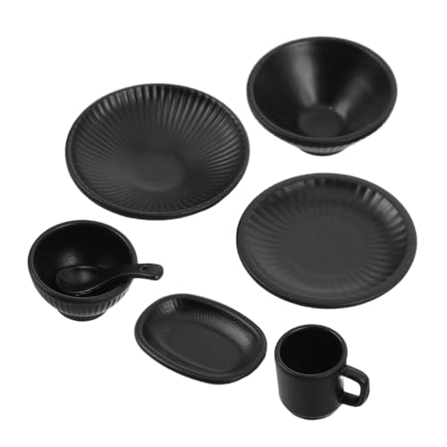 ORFOFE 7 Stück Teiliges Miniatur-dinnerware-Set mit Gestreiften Tellern und Tassen Kleine Japanische Puppenhaus-küchenaccessoires für Nachspielen und Mikro-landschaftsdekor von ORFOFE