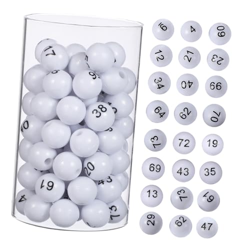 ORFOFE 75 Stück Zubehör Für Lotterieautomaten Partybälle Gewinnspielkugeln Nummerierter Ball Nummerierte Bingokugel Partygeschenkball Partyspiel Tombola-kugelnummern Weiß Plastik von ORFOFE
